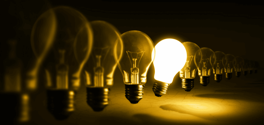 A row of light bulbs to represent the people, process, product framework.